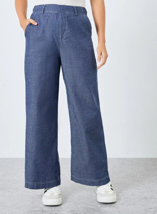 ستايلي جينز نسائي واسع الأرجل بخصر مرتفع